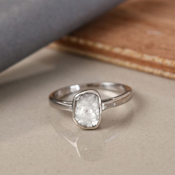 Handgearbeiteter Polki Diamant Solitär Ring 925 Silber Platin-Überzug image number 2