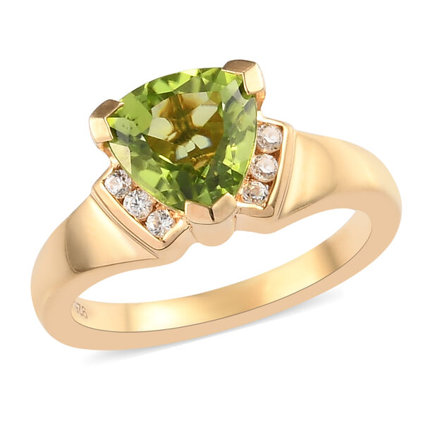 Natürlicher Peridot und Zirkon Solitär Ring 925 Silber vergoldet  ca. 2,07 ct image number 4