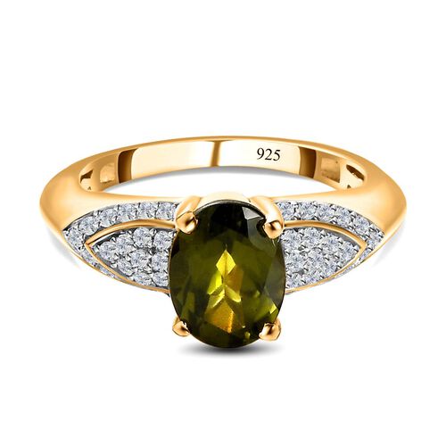 AAA Vesuvianit, Weißer Zirkon Ring, 925 Silber Gelbgold Vermeil, (Größe 21.00), ca. 2.42 ct image number 0
