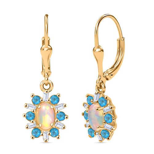 AA Natürliche, äthiopische Welo Opal, Neon Apatit und Moissanit Ohrringe - 1,61 ct. image number 0