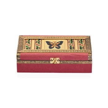 Handgefertigte Schmuckbox mit Schmetterling-Pr&auml;gung, oxidiertes Finish, 24,2x15x7 cm, Silber-rosa