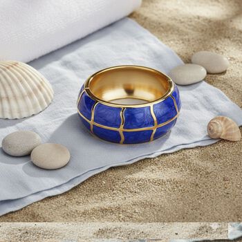 Emaille-Armreif mit Karomuster, ca. 18,5 cm, blau emailliert