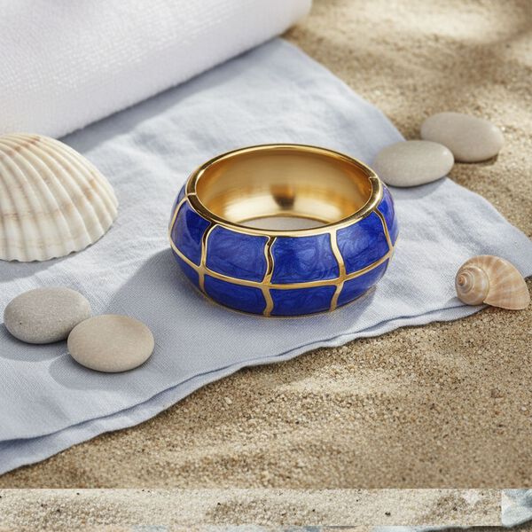 Emaille-Armreif mit Karomuster, ca. 18,5 cm, blau emailliert image number 2