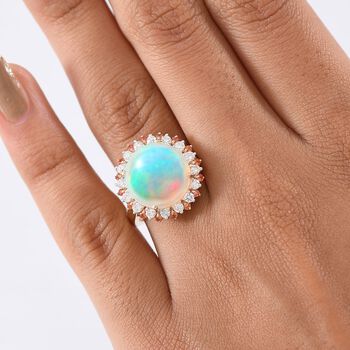 AAA Nat&uuml;rlicher, &auml;thiopischer Welo Opal, Padparadscha Saphir, Lab Grown Diamant Ring 585 Gold (Gr&ouml;&szlig;e 19.00) ca. 6.72 ct
