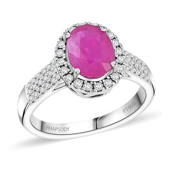 Rhapsody AAAA Nat&uuml;rlicher Mosambik-Rubin, Wei&szlig;er Diamant Ring 950 Platin (Gr&ouml;&szlig;e 16.50) ca. 2,15 ct