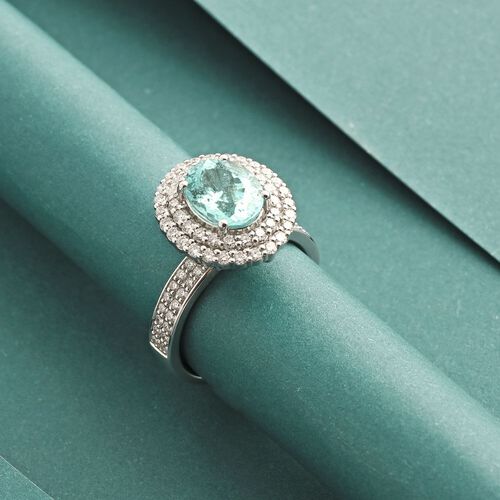 CHAIRMAN VAULT COLLECTION - AAAA Paraiba Turmalin, Weißer Diamant Ring, zertifiziert und geprüft, 950 Platin (Größe 17.00) ca. 3.50 ct image number 1