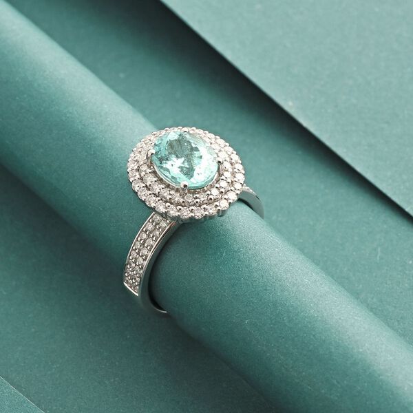 CHAIRMAN VAULT COLLECTION - AAAA Paraiba Turmalin, Weißer Diamant Ring, zertifiziert und geprüft, 950 Platin (Größe 17.00) ca. 3.50 ct image number 1
