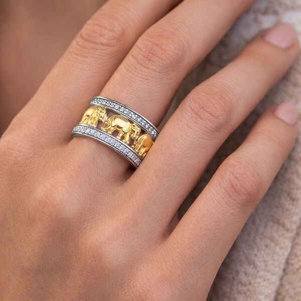 LUSTRO STELLA - zweifarbiger Zirkonia-Elefant-Ring in Silber image number 3