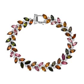 Edelsteinrebe-Mehrfarbig-Turmalin, Weißer Zirkon Armband ca. 19 cm 925 Silber rhodiniert ca. 16,66 ct.