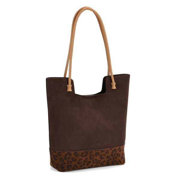 2er-Set Echtleder-Taschen, Shopper und Umh&auml;ngetasche mit trendigem Leopardenmuster, Dunkelkaffee image number 11