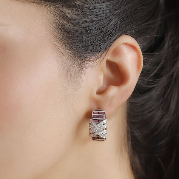 GP Art Deco Kollektion -  Rhodolith Granat, Kanchanaburi Blauer Saphir Ohrringe 925 Silber rhodiniert ca. 4.93 ct image number 3