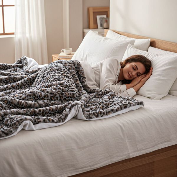 Serenity Night - Luxus-Kunstfell-Decke mit Wellenstruktur, 1300 g, Schwarz-Leopardmuster, 150x200 cm image number 4