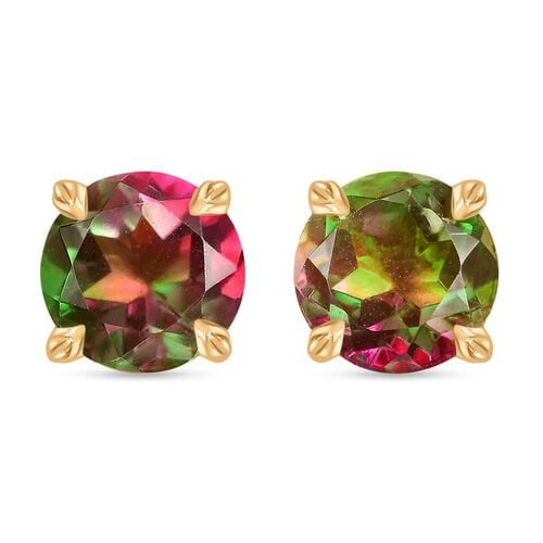 Petal Studs - Wassermelonen Quarz Triplette Ohrringe 925 Silber 750 Gelb Vergoldet ca. 4,56 ct. image number 0