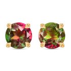Petal Studs - Wassermelonen Quarz Triplette Ohrringe 925 Silber 750 Gelb Vergoldet ca. 4,56 ct.