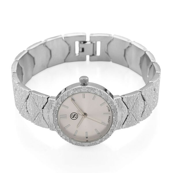 STRADA - Japanisches Uhrwerk, Wei&szlig;es Zifferblatt mit silberplattiertem Alloy Armband, 20 cm image number 4