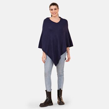 LA MAREY - Superweicher Pashmina Poncho, Gr&ouml;&szlig;e 71x71 cm, Dunkelblau