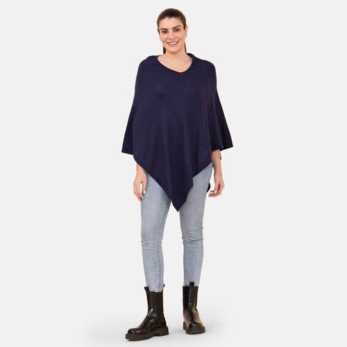 LA MAREY Superweicher Pashmina Poncho, Größe 71x71 cm, Dunkelblau  image number 0