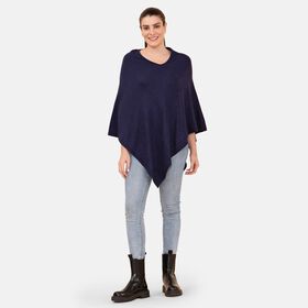 LA MAREY - Superweicher Pashmina Poncho, Größe 71x71 cm, Dunkelblau