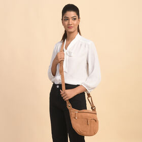 Crossbody Tasche aus 100% echtem Leder, Gr&ouml;&szlig;e 33x3,8x25,4 cm, Hellbraun