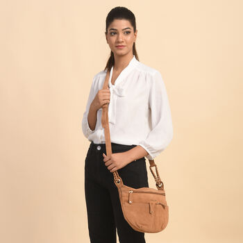 Crossbody Tasche aus 100% echtem Leder, Gr&ouml;&szlig;e 33x3,8x25,4 cm, Hellbraun