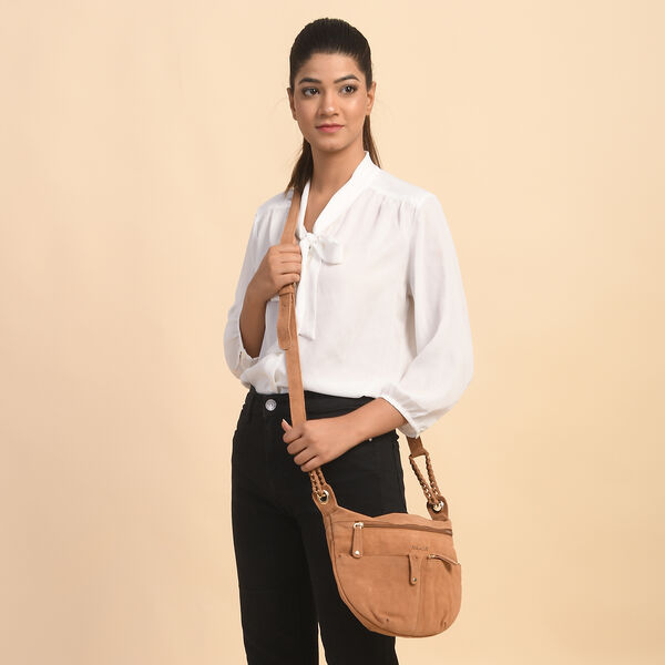 Crossbody Tasche aus 100% echtem Leder, Gr&ouml;&szlig;e 33x3,8x25,4 cm, Hellbraun image number 2