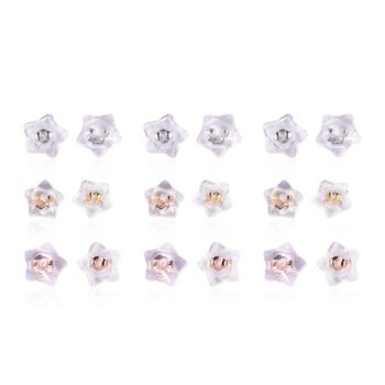 9 Paar Ohrstopper Set Stern, 925 Silber Kern mit Silikon, rhodiniert vergoldet ros&eacute;vergoldet