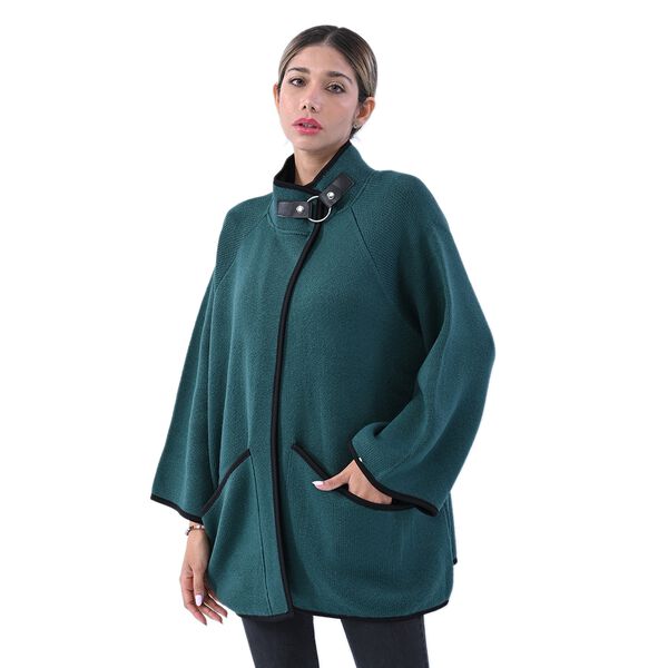 TAMSY: Strick-Mantel f&uuml;r Damen mit Schnalle, Dunkelgr&uuml;n image number 3