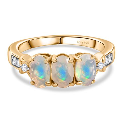 D’joy Natürlicher, äthiopischer Welo Opal, Weißer Zirkon Ring 925 Silber 750 Gelb Vergoldet (Größe 17.00) ca. 1,04 ct image number 0