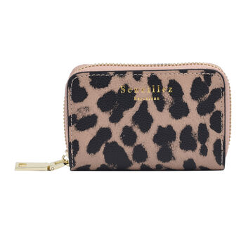 SENCILLEZ Geldb&ouml;rse aus 100% echtem Leder und RFID Schutz, Leopardenmuster, Gr&ouml;&szlig;e 12x2x8 cm, Schwarz und Khaki