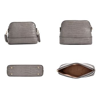 Passage - 4er-Set Handtaschen mit Krokodilpr&auml;gung; enth&auml;lt Tote Bag, Cross Body Bag, Clutch Bag und Portemonnaie, Grau