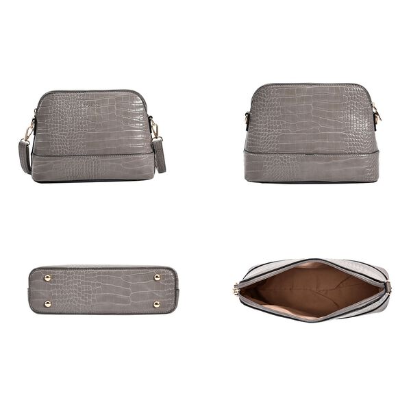 Passage - 4er-Set Handtaschen mit Krokodilpr&auml;gung; enth&auml;lt Tote Bag, Cross Body Bag, Clutch Bag und Portemonnaie, Grau image number 5