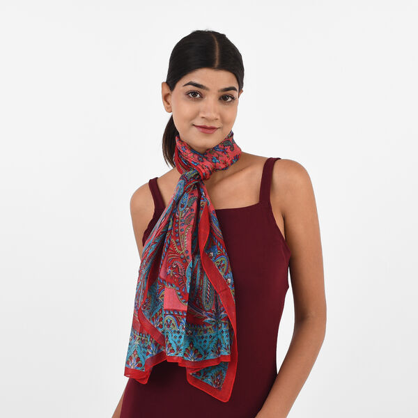 100% Natur Seide, Designer Schal, 50x160 cm, Rot
