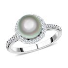 Weißer Zirkon und Tahiti Perlen-Ring, 925 Silber rhodiniert (Größe 16.00) ca. 0,52 ct image number 3