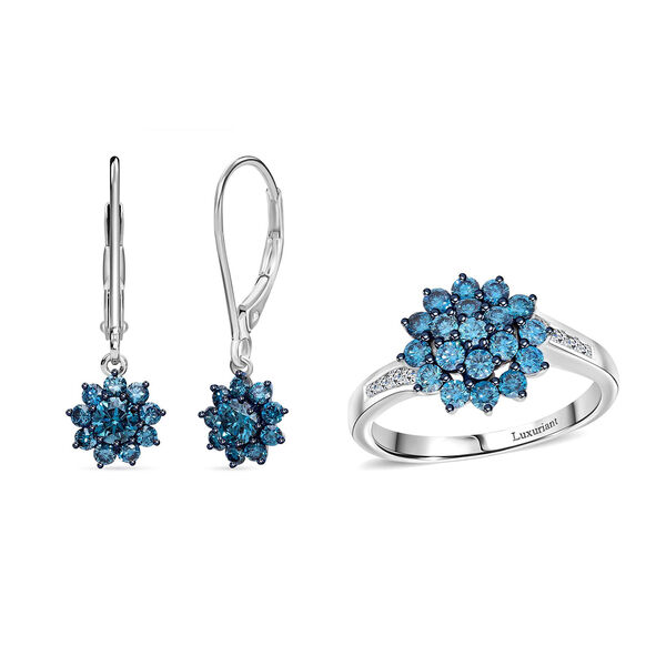 LUXURIANT DIAMOND- SGL zertifizierter SI-GH Labor blauer und weißer Diamant Ring und Ohrringe image number 0