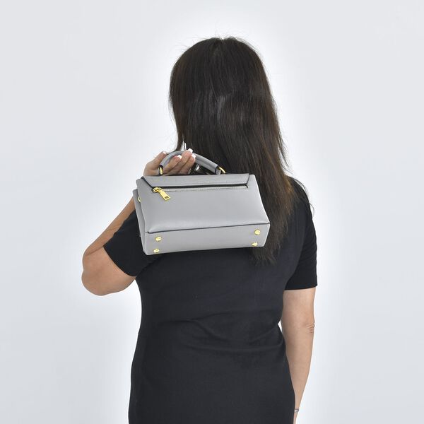 Cabrio Handtasche mit Krokoprägung aus echtem Leder, 25x8x15 cm, Grau image number 2