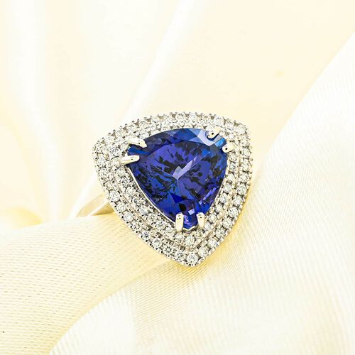 AAAA Tansanit, Weißer Diamant Ring 950 Platin (Größe 17.00) ca. 4,00 ct image number 1