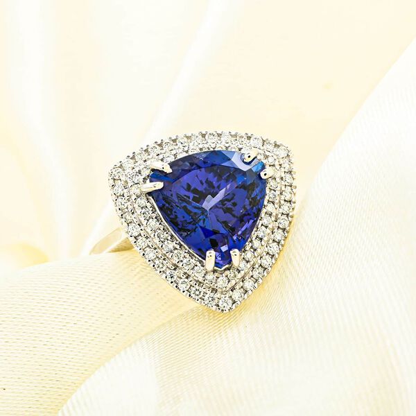 AAAA Tansanit, Weißer Diamant Ring 950 Platin (Größe 17.00) ca. 4,00 ct image number 1