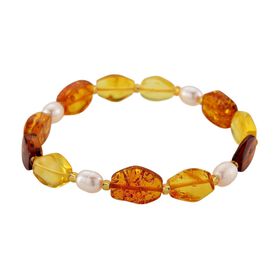 Flexibles Süßwasserperle und Bernstein Armband, 18cm