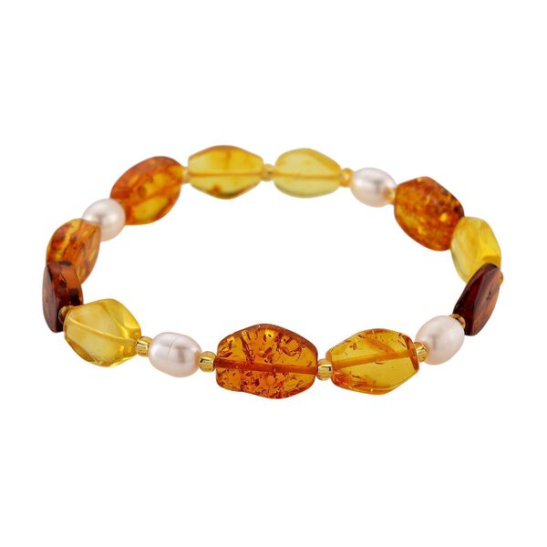 Flexibles S&uuml;&szlig;wasserperle und Bernstein Armband, 18cm