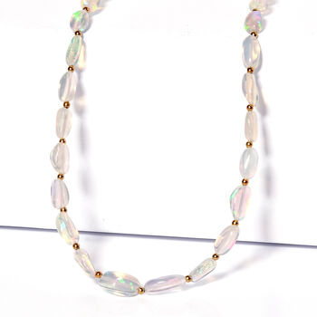 D'Joy AAA Nat&uuml;rlicher, &auml;thiopischer Welo Opal Halskette ca. 45 cm 925 Silber 750 Gelbgold vermeil ca. 36,00 ct.