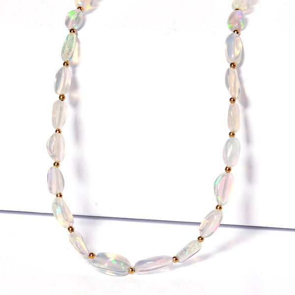 D'Joy AAA Nat&uuml;rlicher, &auml;thiopischer Welo Opal Halskette ca. 45 cm 925 Silber 750 Gelbgold vermeil ca. 36,00 ct.