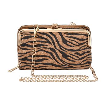 Crossbody Tasche aus Naturkork mit RFID-Schutz, 18x11 cm, Zebra