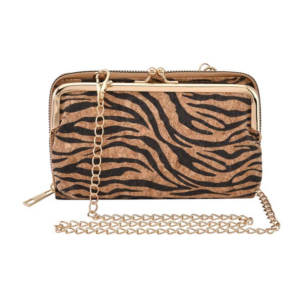 Crossbody Tasche aus Naturkork mit RFID-Schutz, Zebra