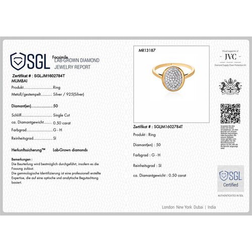 LUXURIANT DIAMOND - Lab Grown Diamant SI-GH SGL zertifiziert Ring 925 Silber Gelbgold Vermeil (Größe 20.00) ca. 0.50 ct image number 6