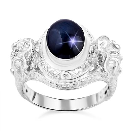AA Diffundierter Stern blauer Saphir Ring 925 Silber (Gr&ouml;&szlig;e 17.00) ca. 5,92 ct