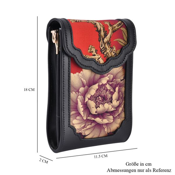 Luxury Edition: Seidenbrokat Handytasche aus echtem Leder und Satin Geschenbox, RFID, Pfingstrose image number 6