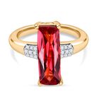 D'Joy Lab Created Padparadscha-Saphir, Weißer Zirkon Ring 925 Silber 750 Gelbgold Vermeil (Größe 17.00) ca. 5,06 ct
