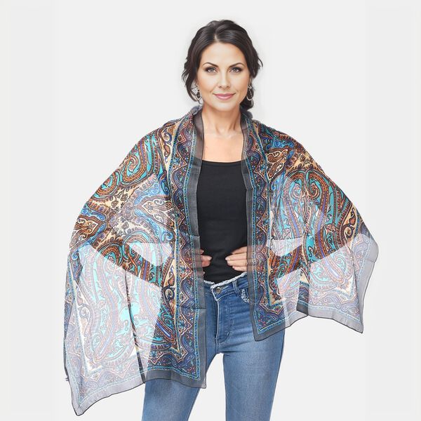 Bedruckter Seidenschal, 48x160cm, Blaugr&uuml;n image number 2