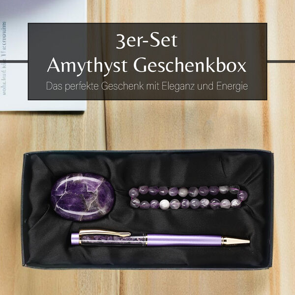 3er Exklusives Geschenkset – Soladith: Handschmeichler, Armband und Kugelschreiber mit Kristallkugel image number 1