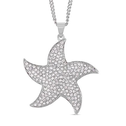 Ozean Seestern Charme - wei&szlig;er und schwarzer Kristall Anh&auml;nger mit Kette, silberfarben